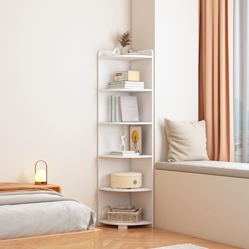 6-Tier Open Corner Shelf Tall Wooden Floor Standing Bookshelf Oak F271
