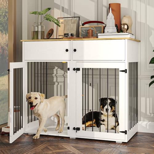 White 41 Inch Double Dog Cage with Removable Divider H77156