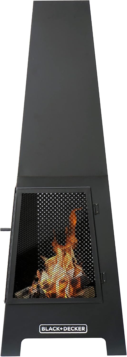 Black Steel Chiminea Fireplace with Poker H613628