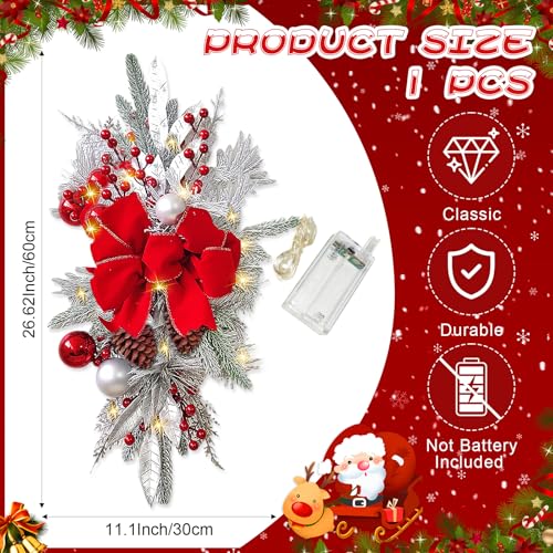 24 Inch Cordless Prelit Teardrop Christmas Swag M14625