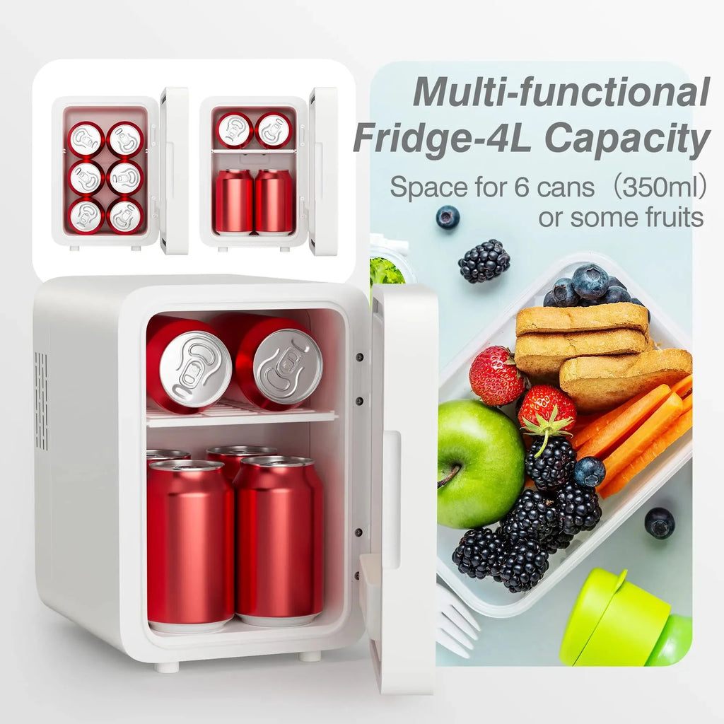 4L Mini Fridge with Dimmable LED Light Mirror, White I2510