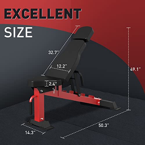 Folding Wall Mounted Squat Rack, 1000 Pounds Capacity Power Rack with Weight Bench, Pull Up Bar, J Hooks T69419