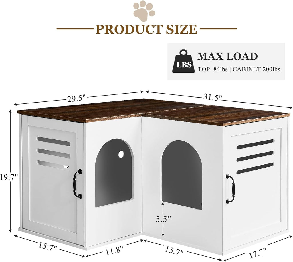 White Corner Litter Box Enclosure Cabinet, 31.5 x 17.7 x 19.7 in P60402