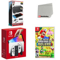 Nintendo Switch OLED Console White with New Super Mario Bros. U Deluxe, Screen Cleaning Cloth Bundle V291