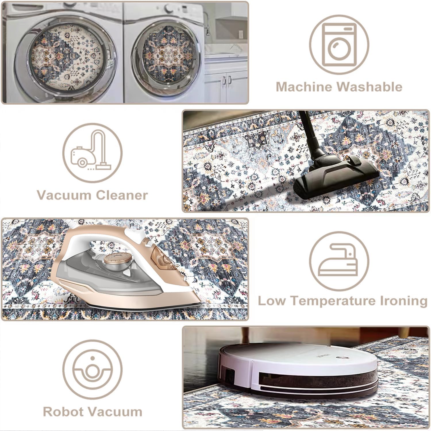 Washable Runner Rug with Rubber Backing S6836