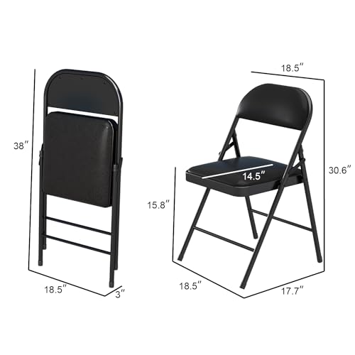 4 Pack Folding Chairs with Padded Cushion & Back (Black) P328