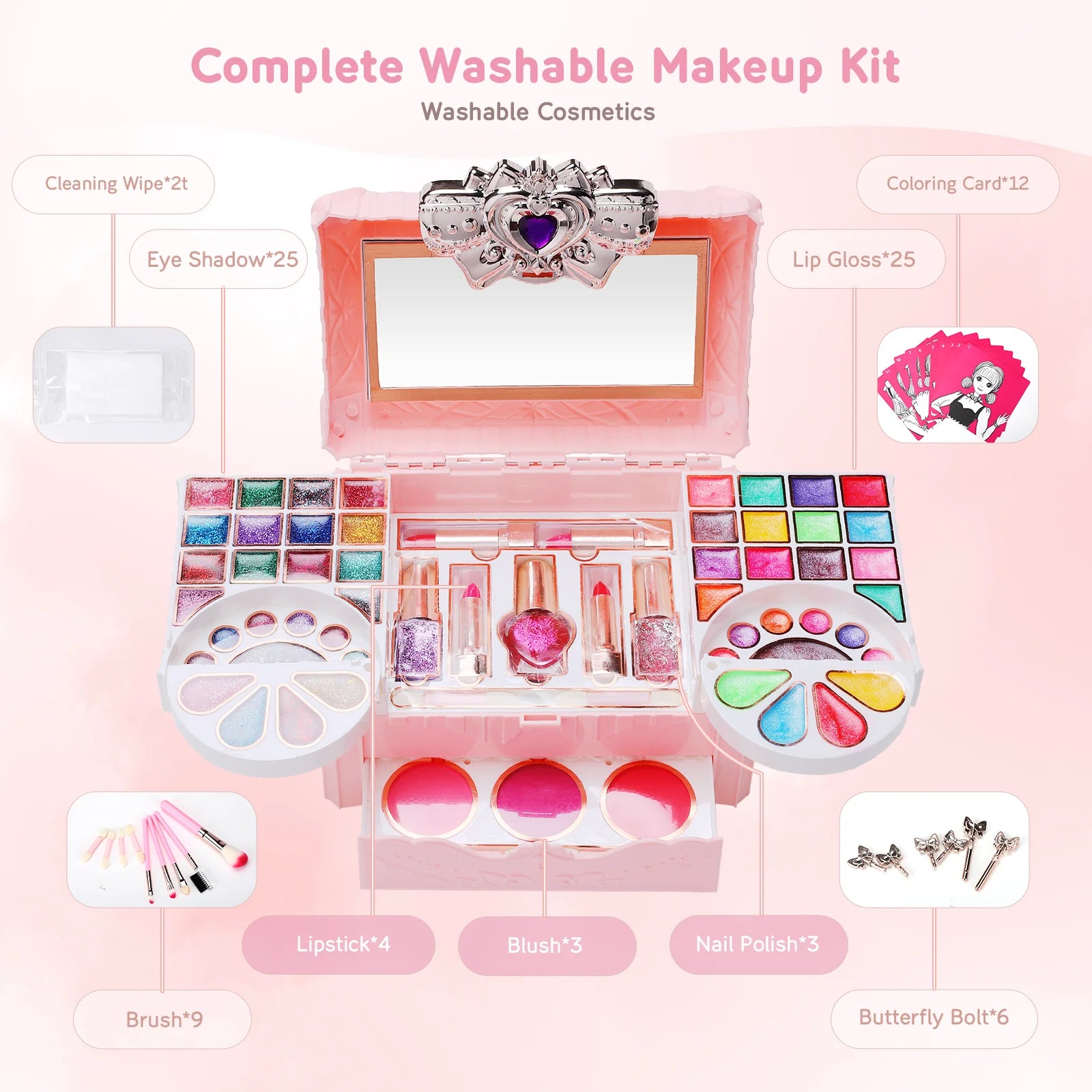90 Pcs Washable Kids Makeup Kit X427