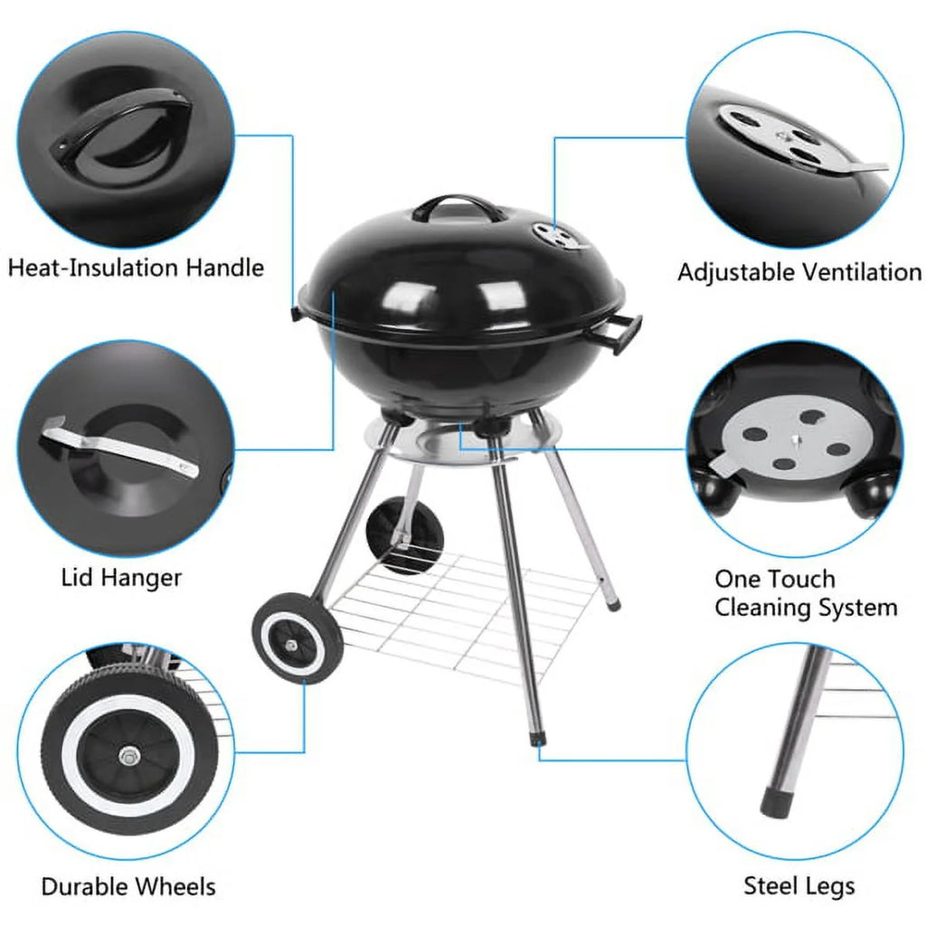 Black 18" Stainless Steel Charcoal Kettle Grill S421056