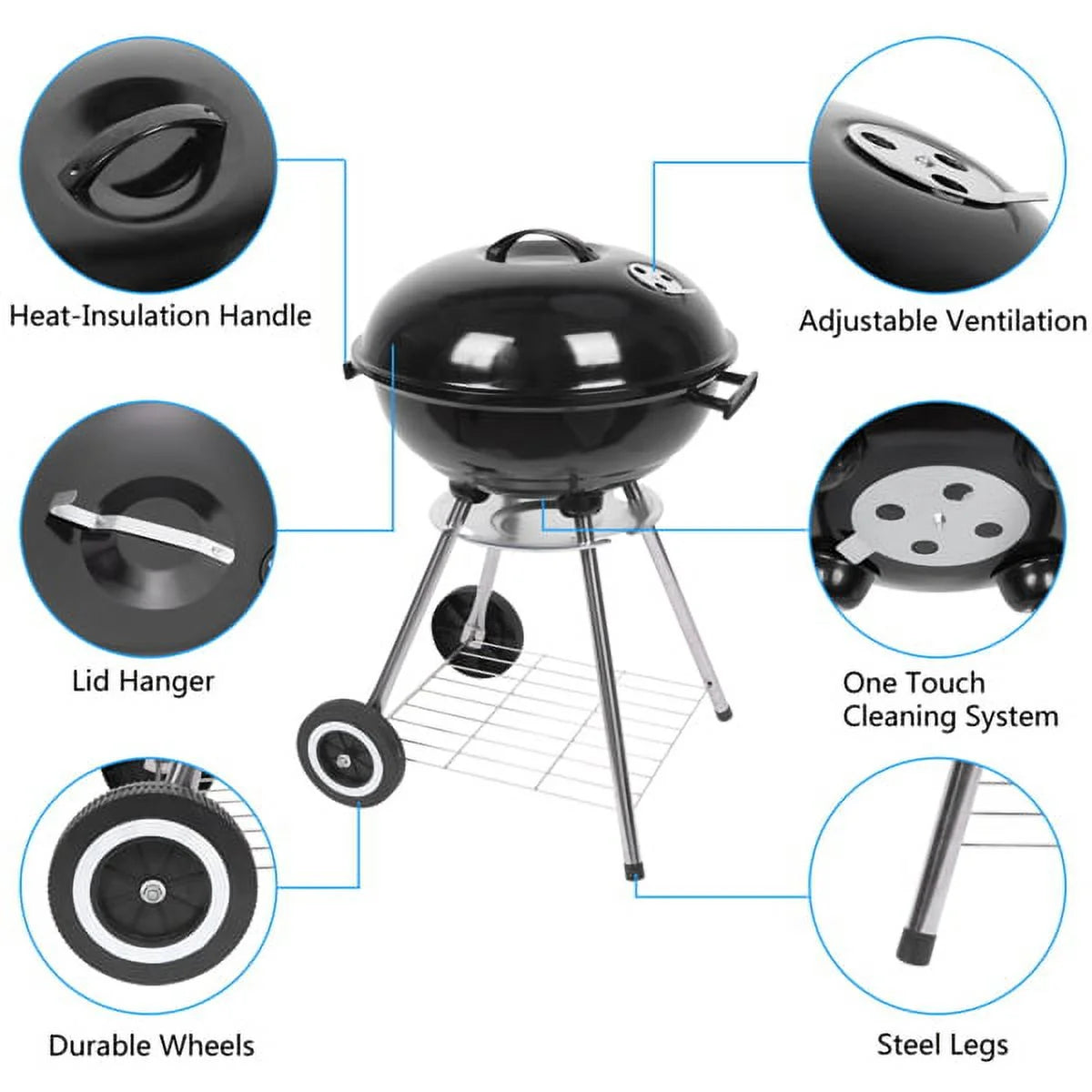 Black 18" Stainless Steel Charcoal Kettle Grill S421056