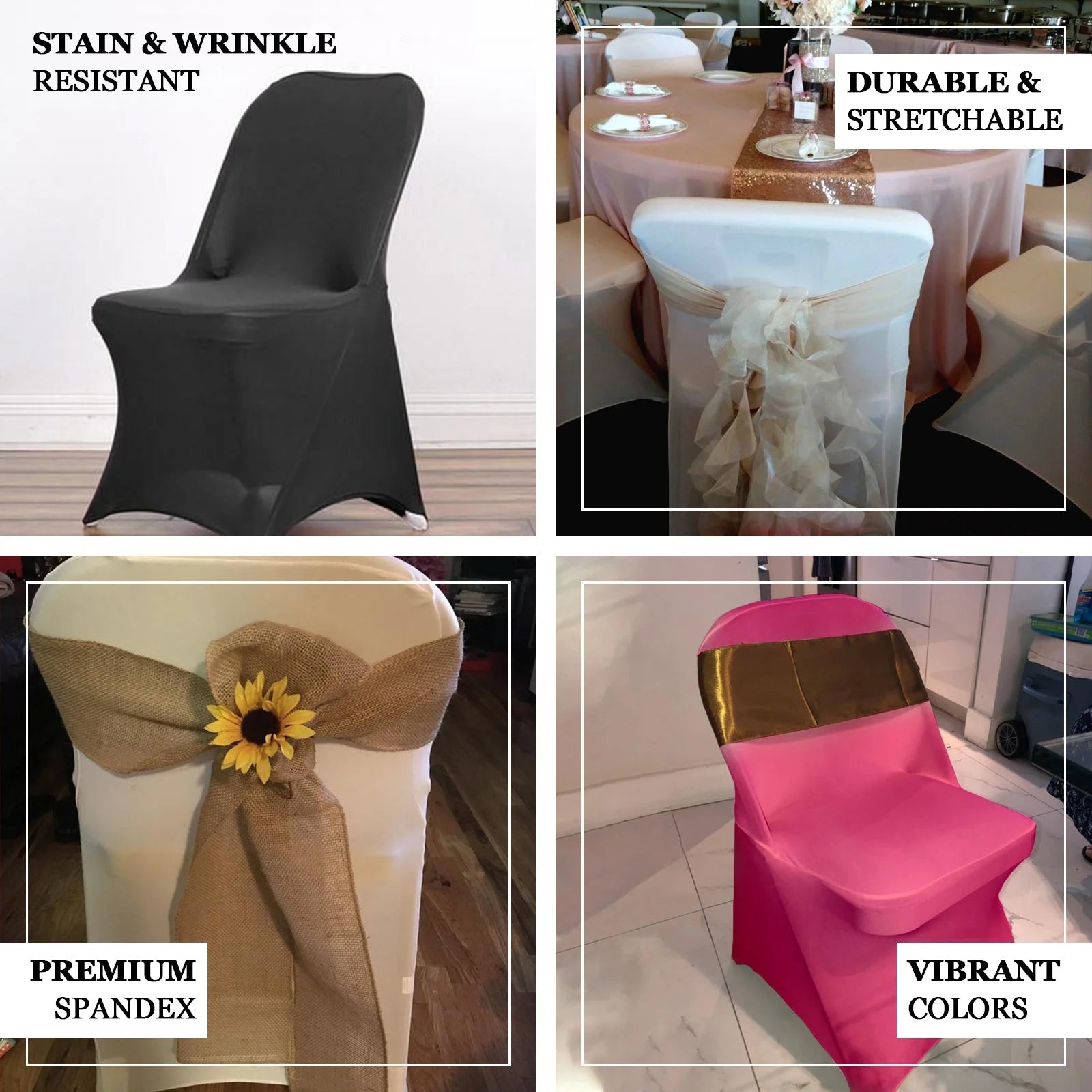 10PCS Stretchy Spandex Fitted Folding Chair Cover Gold M53537