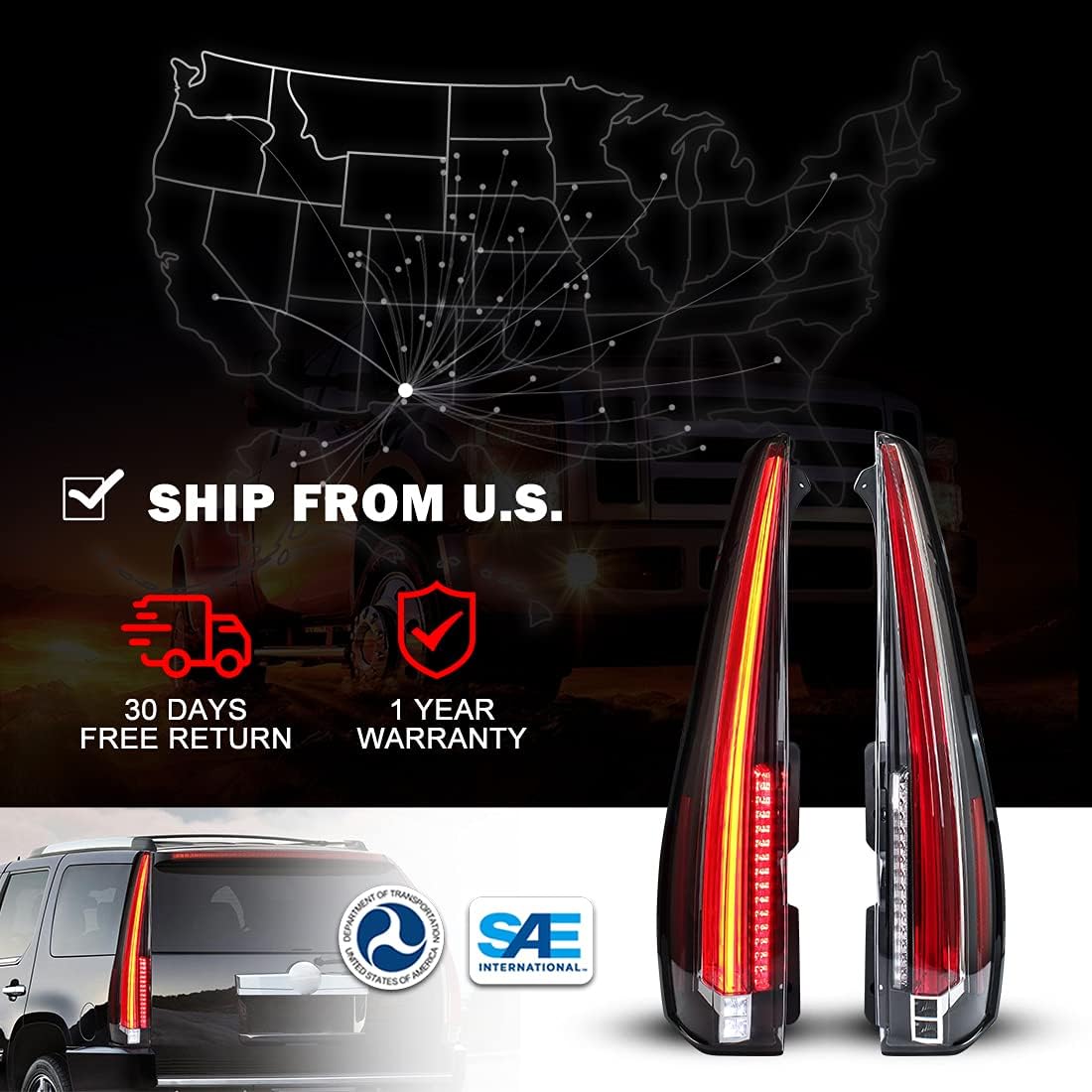 Clear LED Tail Lights Assembly for Cadillac Escalade ESV W392