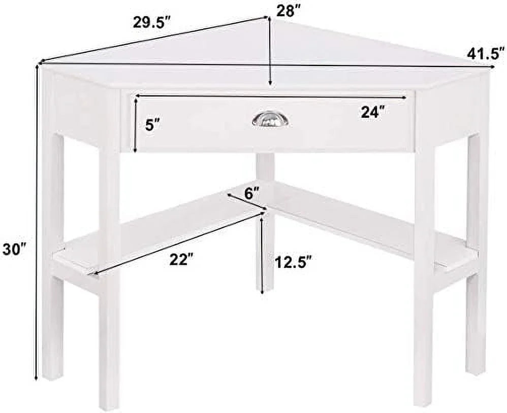 White Corner Desk with Drawer and Shelves A5612