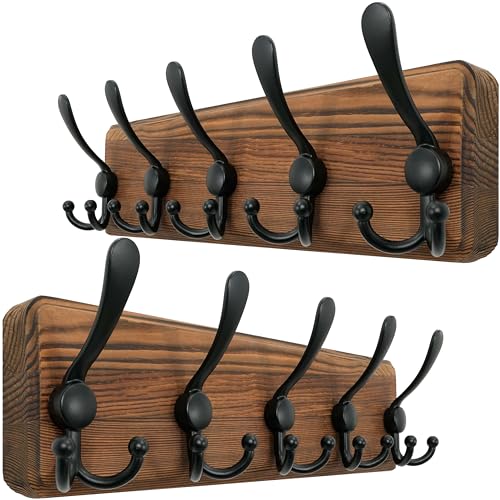 Black 2 Packs Wall Mounted Coat Rack with 5 Triple Hooks Z2036