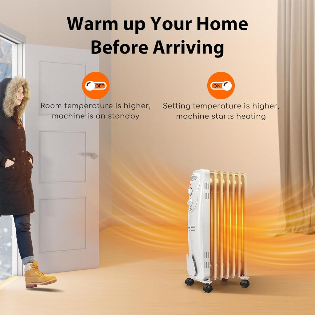 1500W Oil Filled Radiator Heater with 3 Heat Settings Y3430