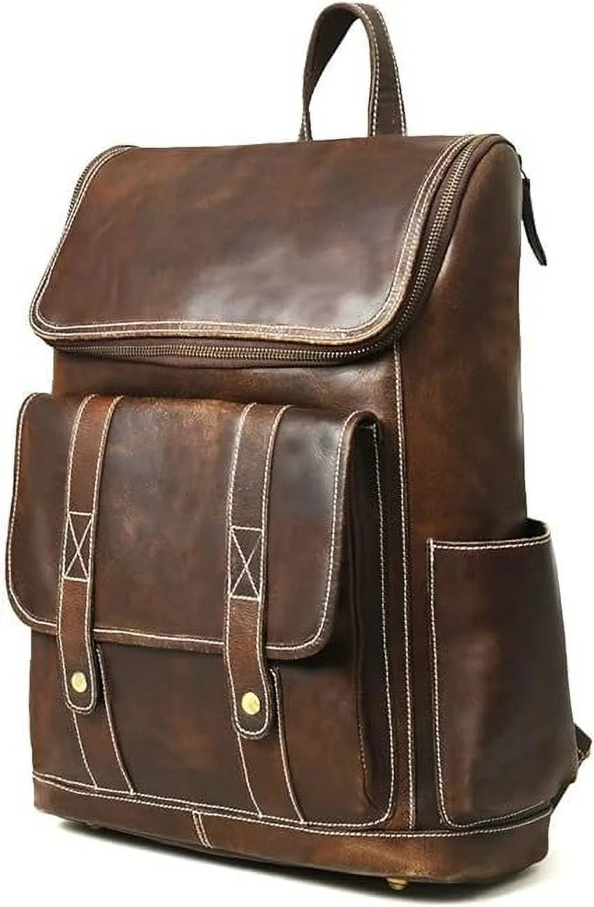 Brown Full Grain Leather Laptop Backpack I883