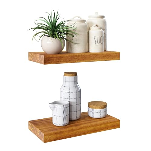Solid Wood Floating Shelves, Set of 2, Honey Oak W34426