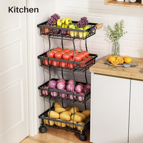 Black 5 Tier Stackable Wire Fruit Basket with Wheels R165