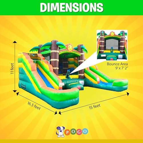 Tropical Inflatable Bounce House with Double Water Slides, 16.5 x 15 x 11 Foot S8338