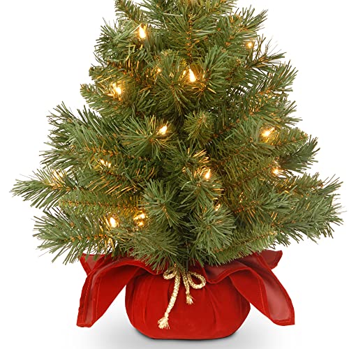 24 in Pre-Lit Artificial Christmas Tree, 35 Clear Lights, Red Cloth Base, Green W88962