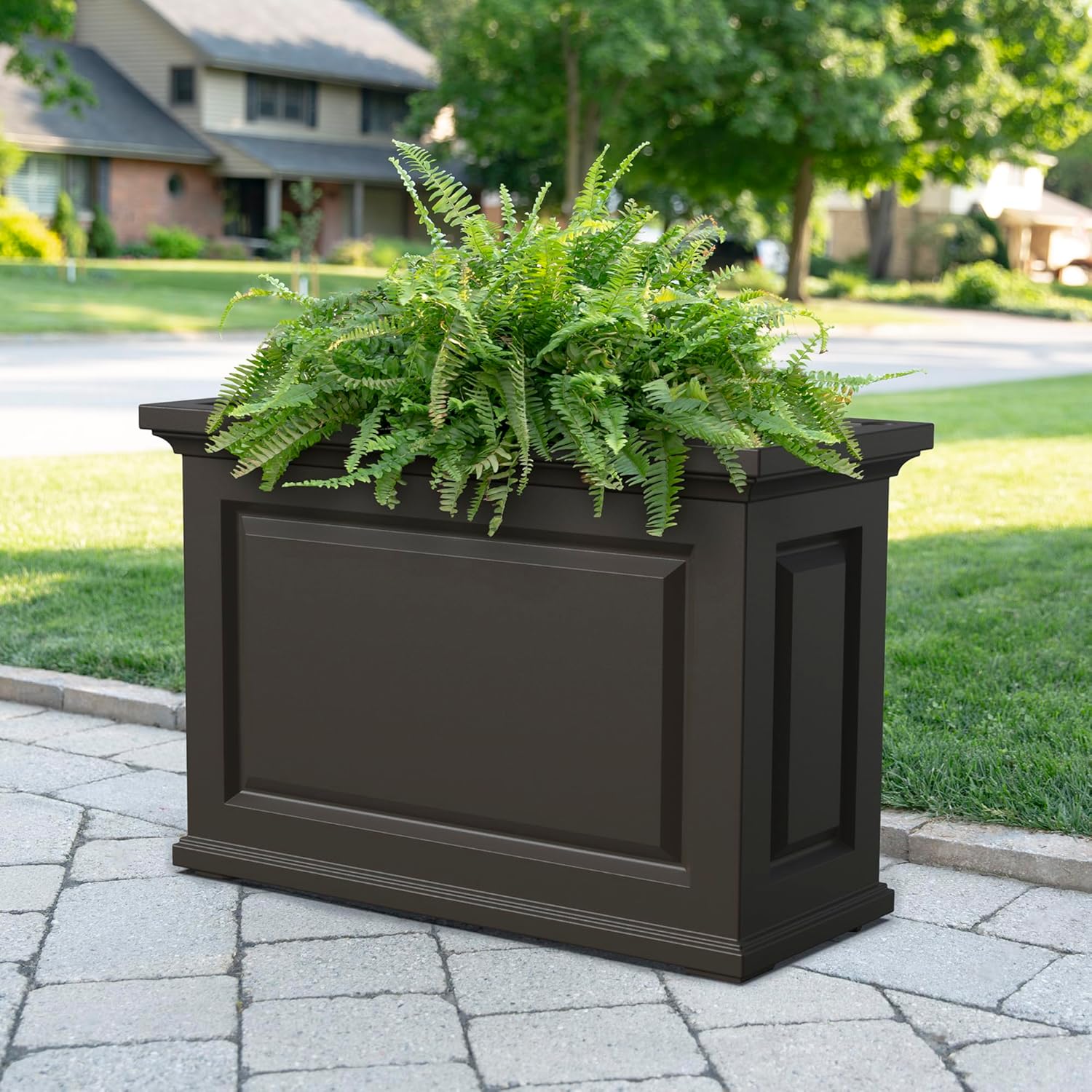 Black 36in L x 16in W x 24in H Planter with Built-in Water Reservoir J29197