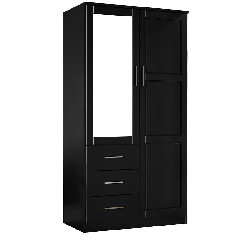 100% Solid Wood Wardrobe with Mirror, Mocha R670