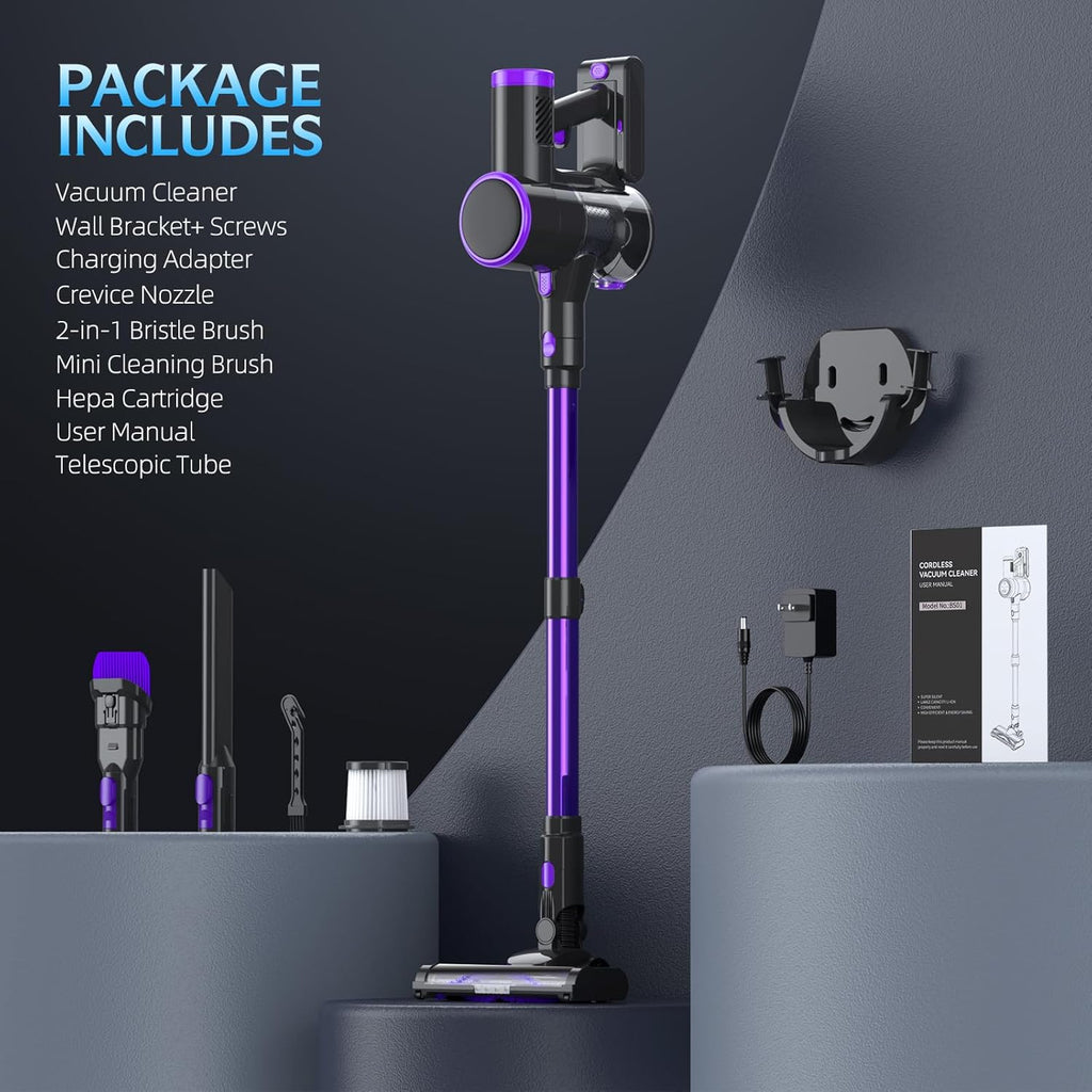 Cordless Stick Vacuum Cleaner with LED Display, 40Min Detachable Battery S131