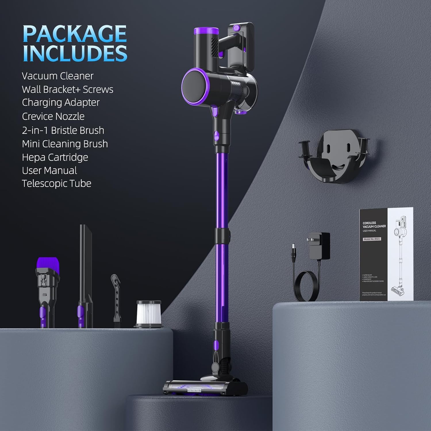 Cordless Stick Vacuum Cleaner with LED Display, 40Min Detachable Battery S131