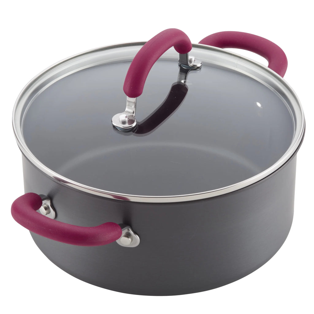 11 Piece Nonstick Pots and Pans Set, Burgundy Handles O666