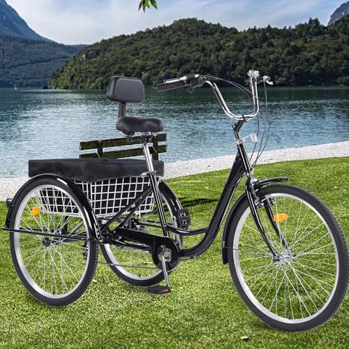 24/26-Inch 3 Wheel Cruiser Bike with Large Basket & Adjustable Seat C2317