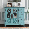 Antique Light Green Wooden Sideboard with 5 Small Drawers and 2 Large Drawers T778608