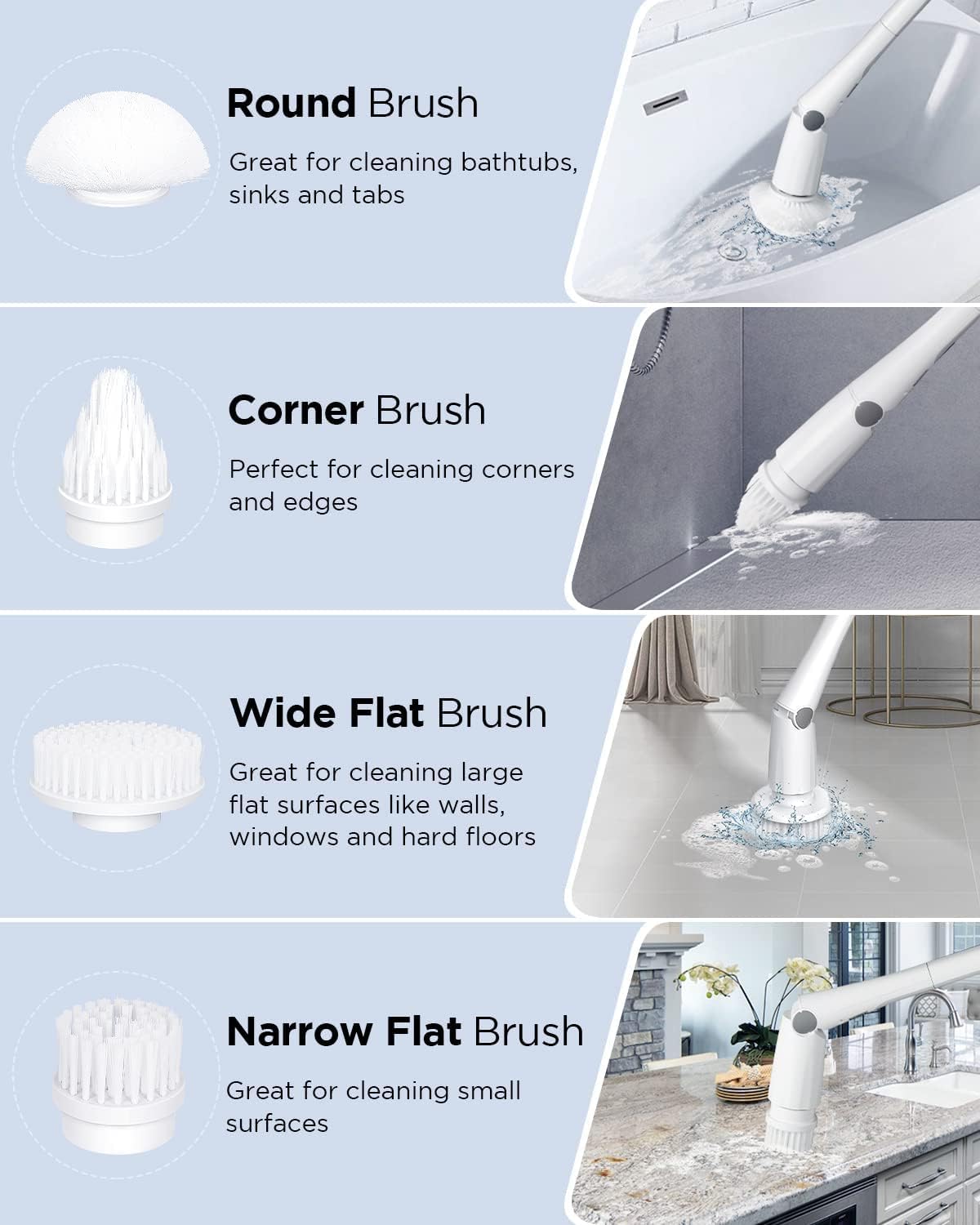 Electric Spin Scrubber with 4 Replaceable Brush Heads and 1 Extension Arm Pack of 2 J145