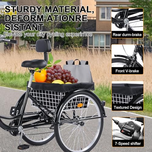 24/26-Inch 3 Wheel Cruiser Bike with Large Basket & Adjustable Seat C2317