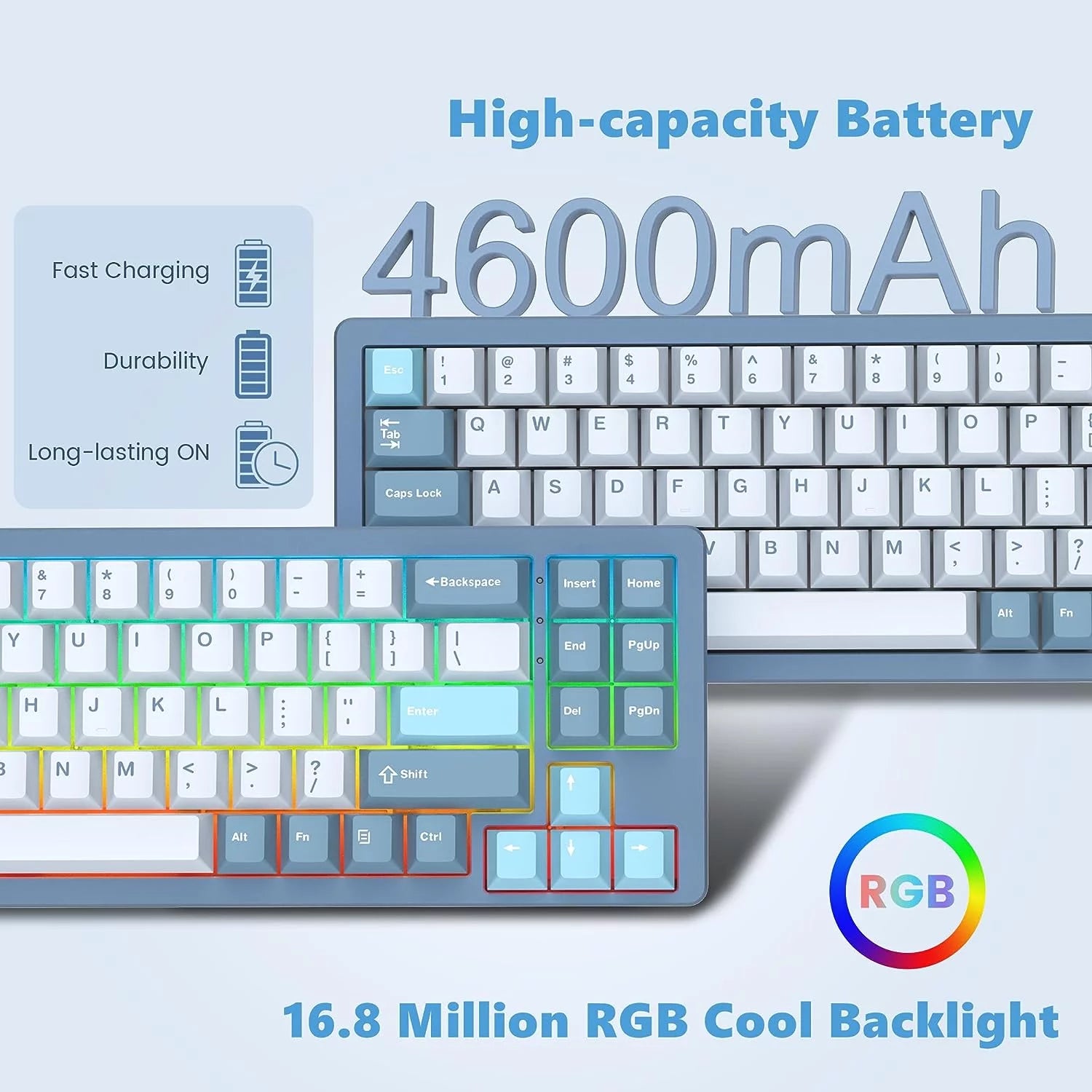 75% Wireless Mechanical Keyboard CNC Aluminum Alloy Shell, Hot-swappable RGB Keyboard w/Pre-lubed Switches, Bluetooth/2.4G/Wired, Gasket Mounted (Blue) D982828