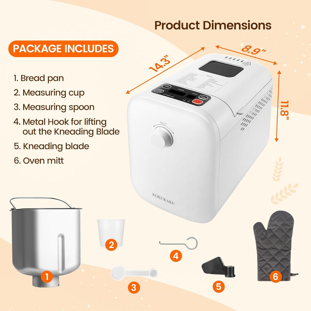Compact Automatic Bread Maker Machine, 1LB/1.5LB, White K107560
