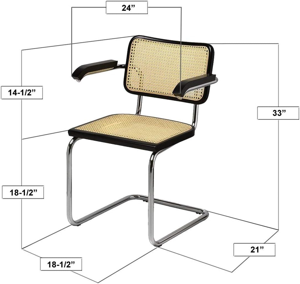 Cane Cantilever Armchair with Chrome Frame & Natural Wood O4554