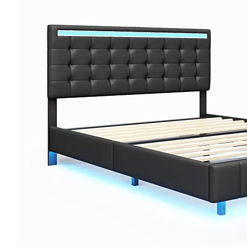 Queen Size LED Bed Frame with USB Charging A553386