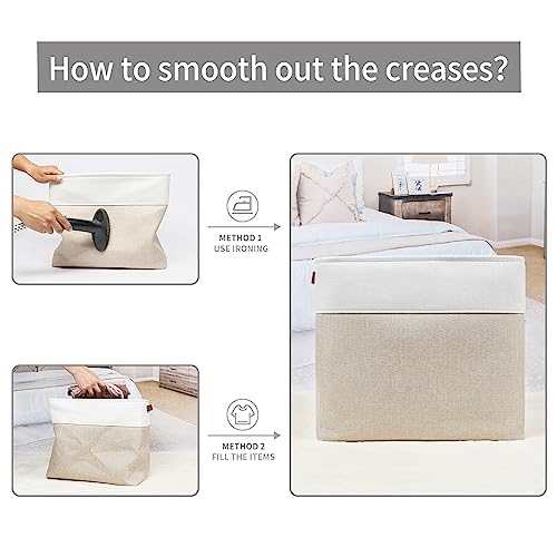 Beige White 3 Pack Fabric Storage Bins with Handles X105000