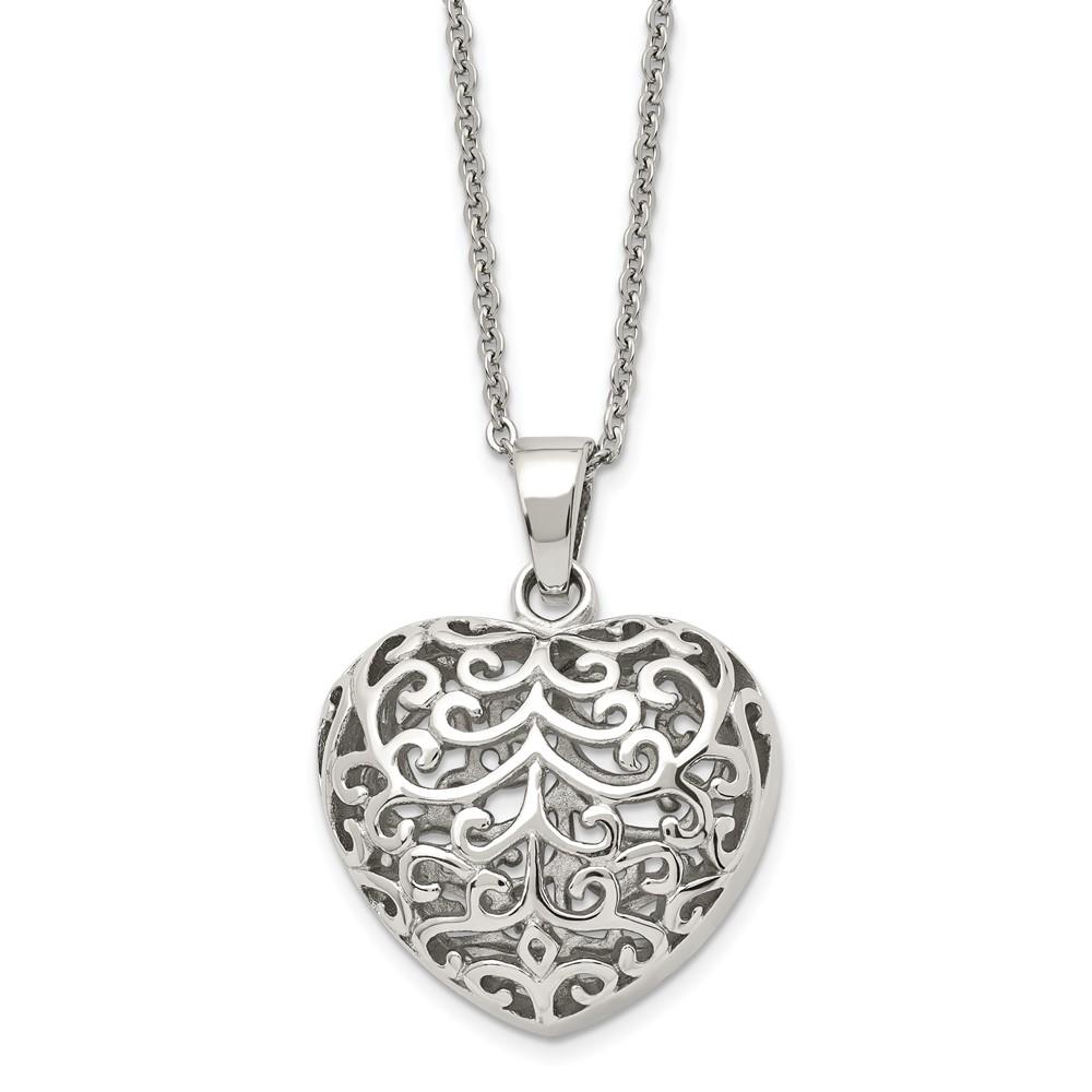 Stainless Steel Filigree Heart Necklace V578352