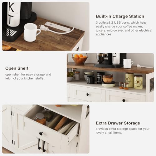 White Sideboard Buffet Cabinet with Drawers & Shelves H8232