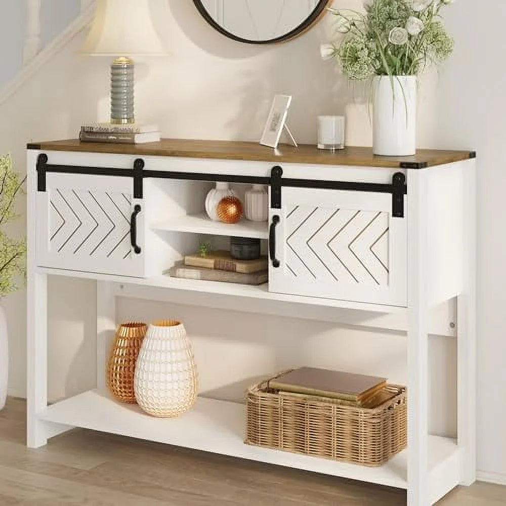 46" Light Grey Wood Console Table with Sliding Barn Door P662