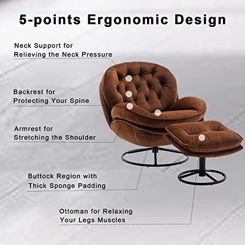 Velvet Swivel Accent Chair with Ottoman Set (Fruit Green) M75370