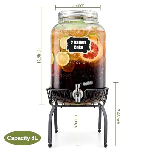 2 Gallon Glass Beverage Dispenser with Stand and Lid N3232