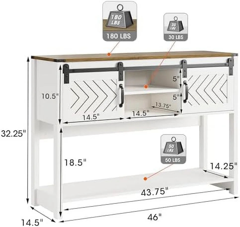 46" Light Grey Wood Console Table with Sliding Barn Door P662