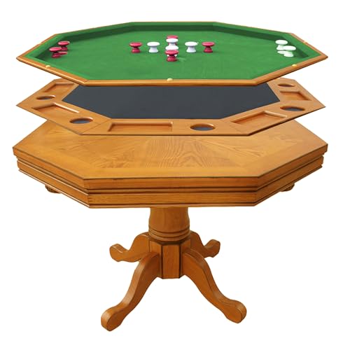 Oak 3 in 1 Octagon Poker Table with Bumper Balls, Cues, Chalk, Brush L73313