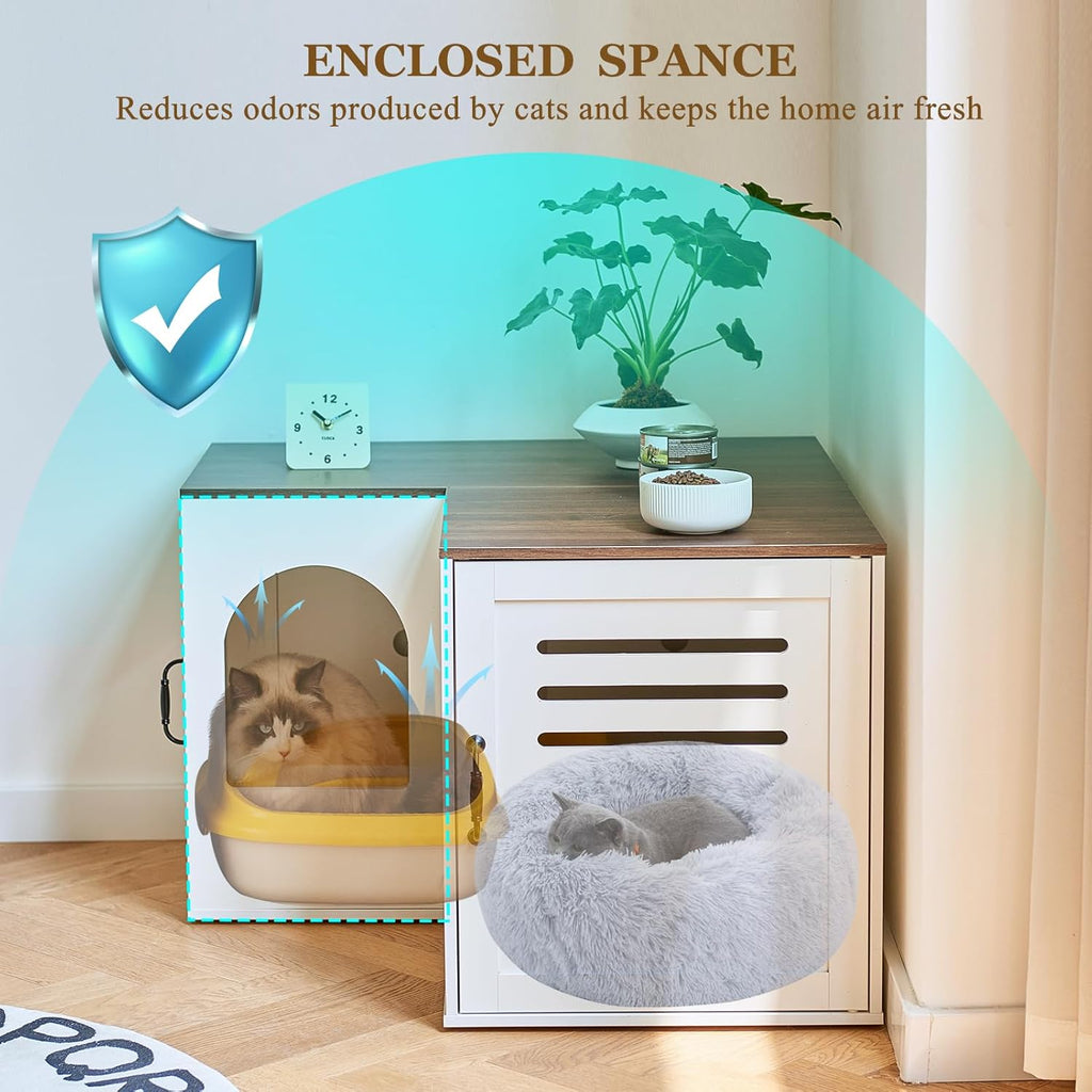 White Corner Litter Box Enclosure Cabinet, 31.5 x 17.7 x 19.7 in P60402