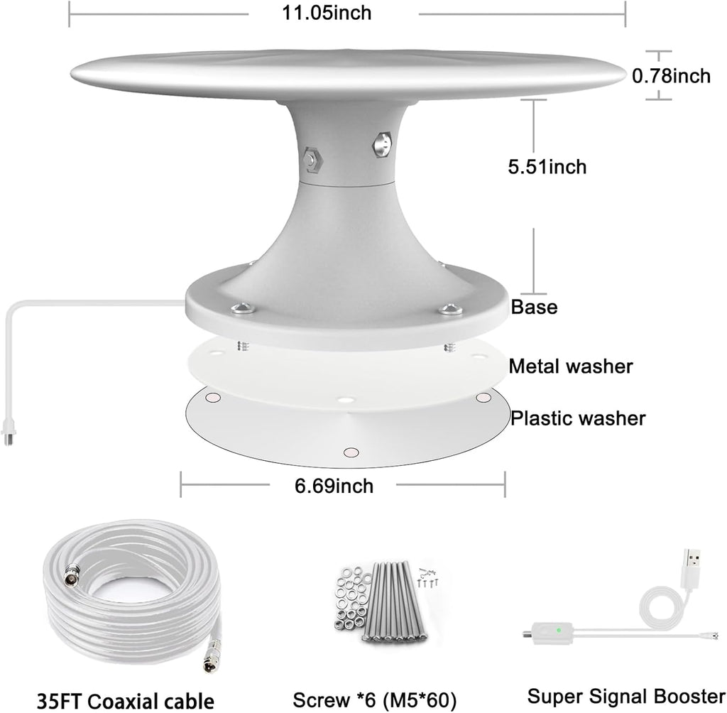 White 720° Omni Directional Digital HD TV Antenna with 35ft Cable H41218