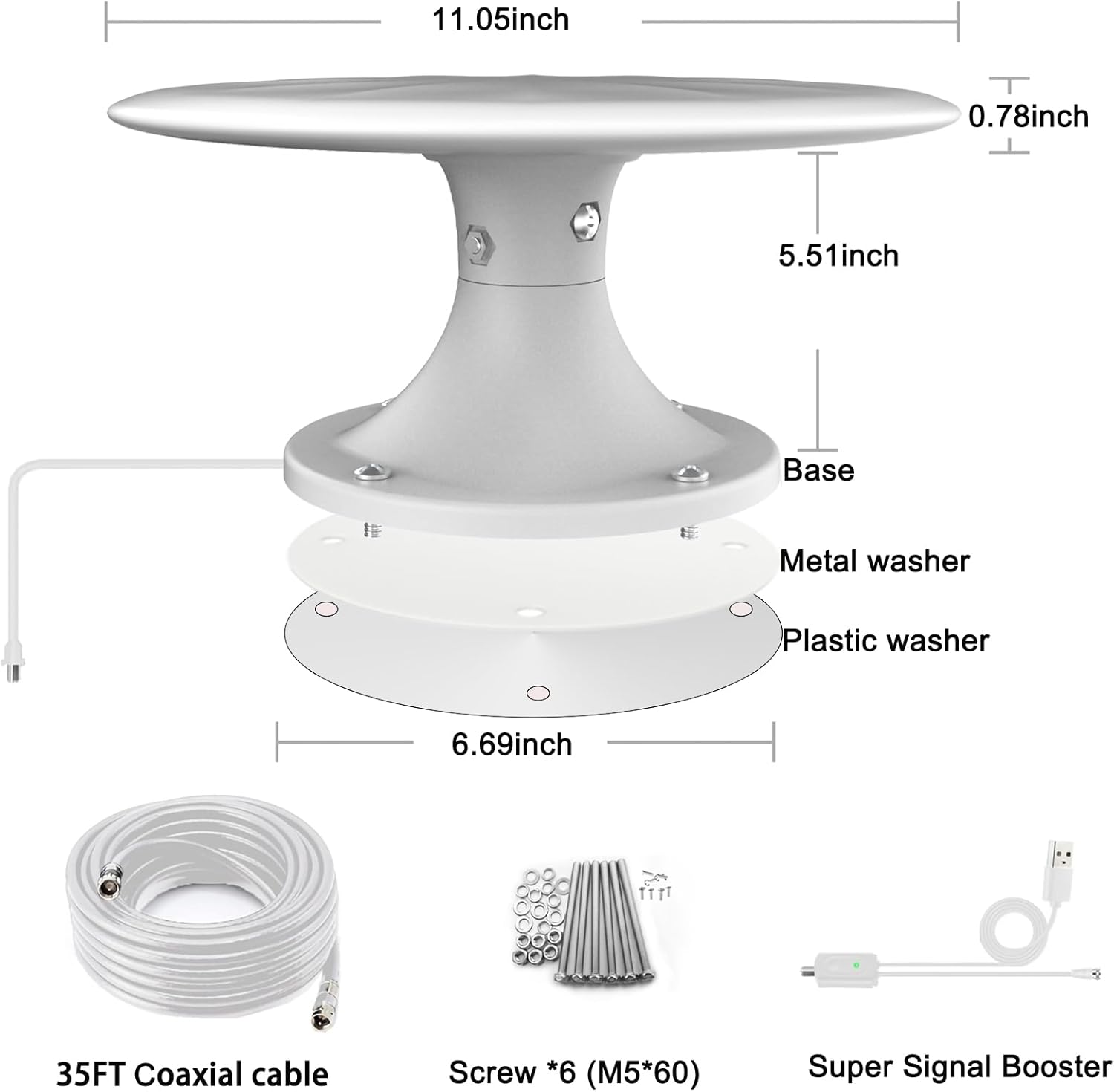 White 720° Omni Directional Digital HD TV Antenna with 35ft Cable H41218