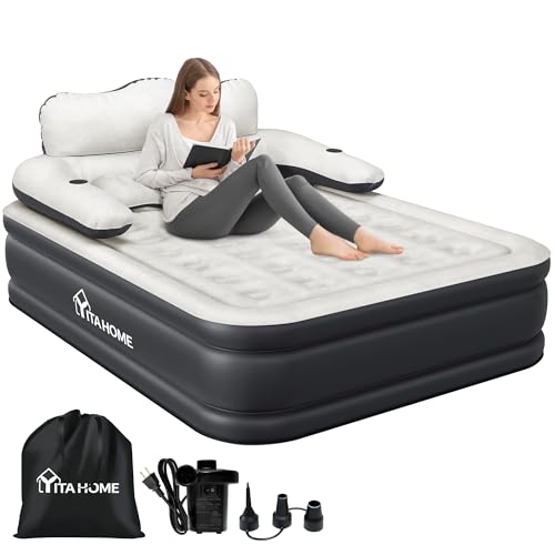 Queen Size Air Mattress with Headboard and Built-in Pump I482351