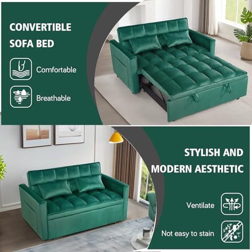 Black Velvet Convertible Sofa Bed with 2 Pillows C7955