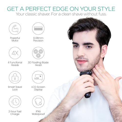 Electric Razor Cordless Shaver Rechargeable Wet Dry Waterproof Grey V101814